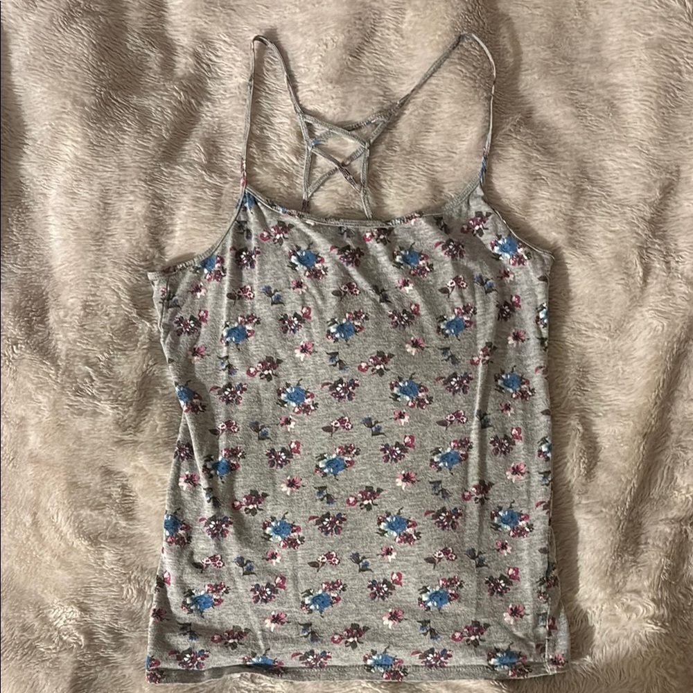 Floral Gray Spaghetti Strap Tank Top